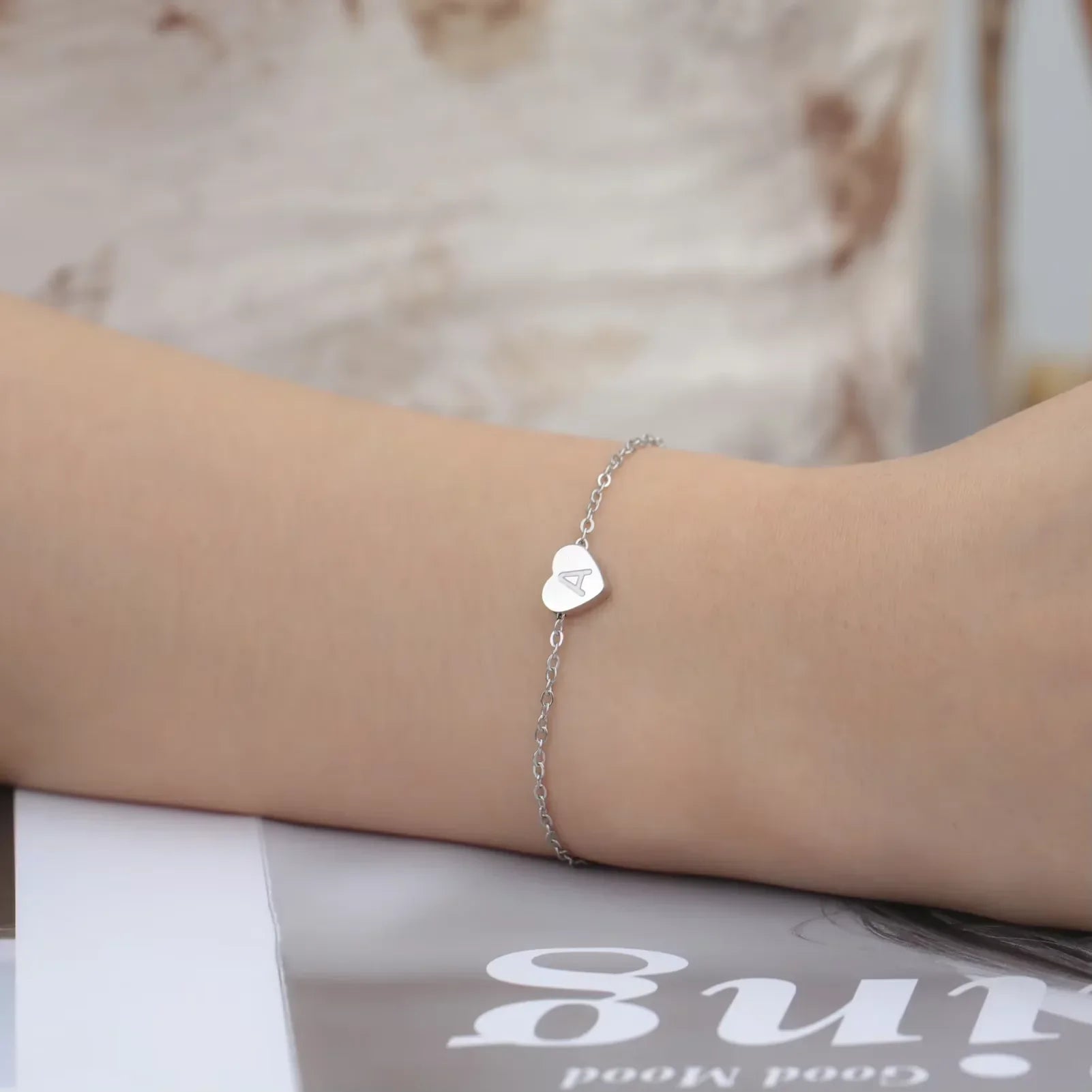 Initial Letter Mini Heart Charm Women'S Bracelets A-Z Alphabet Bracelets Stainless Steel Jewelry Valentine'S Day Gift