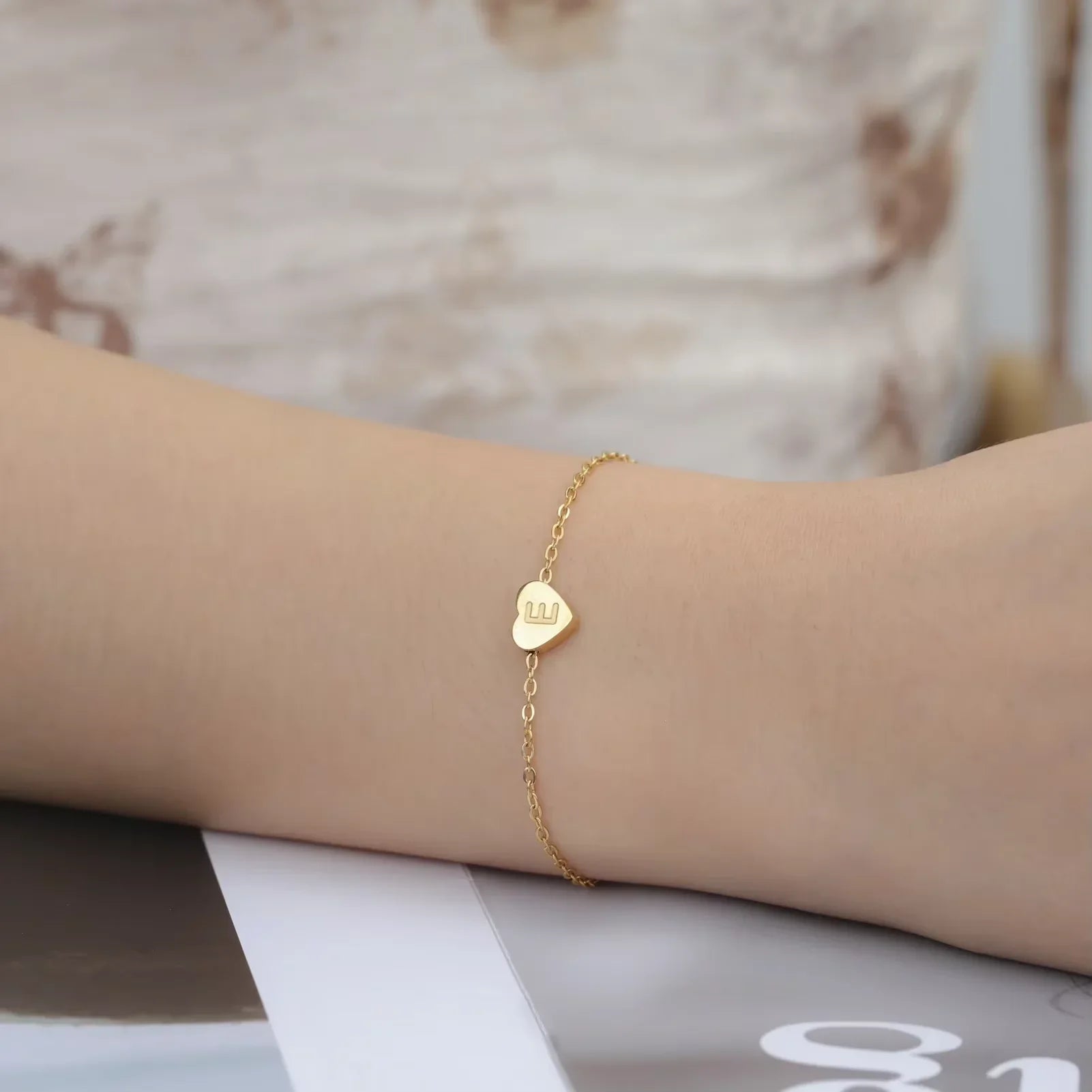 Initial Letter Mini Heart Charm Women'S Bracelets A-Z Alphabet Bracelets Stainless Steel Jewelry Valentine'S Day Gift
