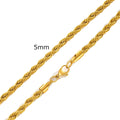 Ropes Long Necklace for Men Women,Stainless Steel Gold Color Twisted Rope Chain Collar,2/3/4/5Mm Punk Basic Waterproof Jewelry