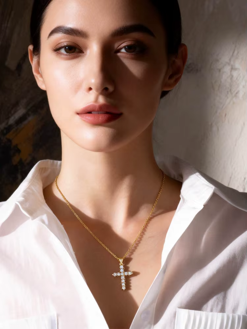 EverBrace Cubic Zirconia Cross Necklace - Layered Crucifix Pendant for Women - Everbrace