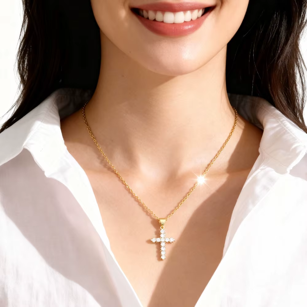 EverBrace Cubic Zirconia Cross Necklace - Layered Crucifix Pendant for Women - Everbrace