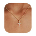 Trendy CZ Cross Necklace for Women 14K Real Gold Silver Plated Cross Pendant Figaro NK Chain Necklace Religious Faith Jewelry