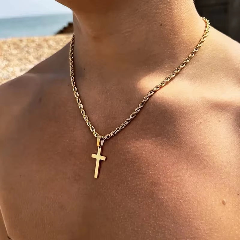 2PCS Necklace Men'S and Women'S New Cross Pendant Necklace, Minimalist Gold Jewelry, Men'S and Women'S Necklace