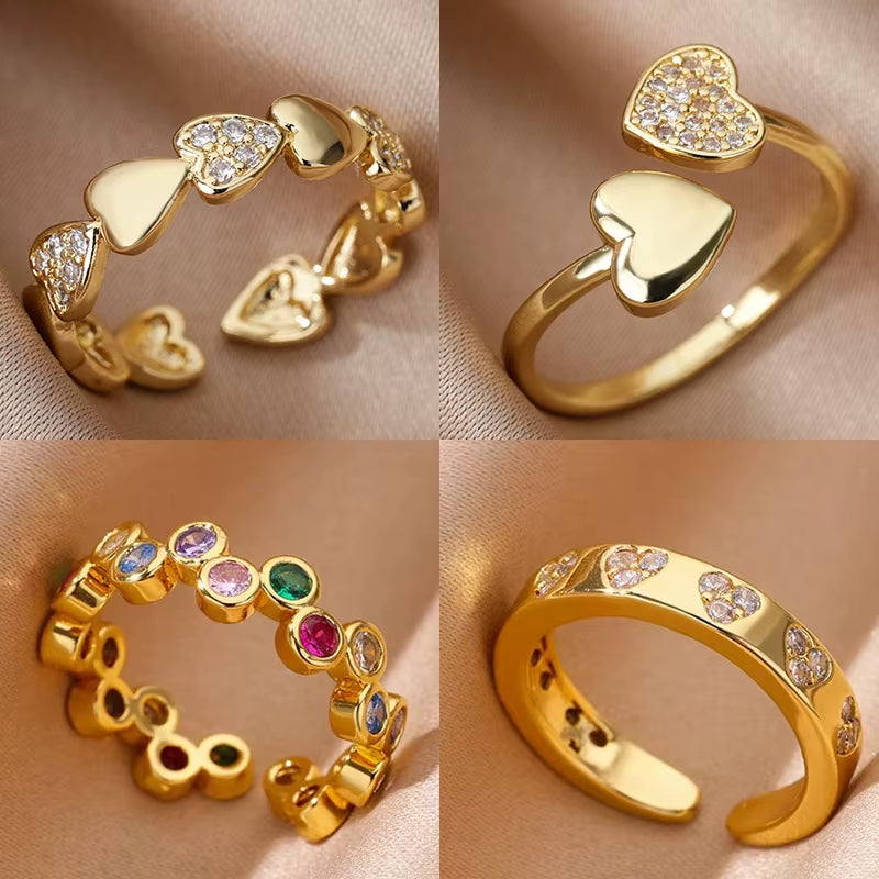Zircon Geometric Heart Rings for Women Stainless Steel Gold Color Wedding Ring Luxury Aesthetic Jewlery Couple Gift 2025