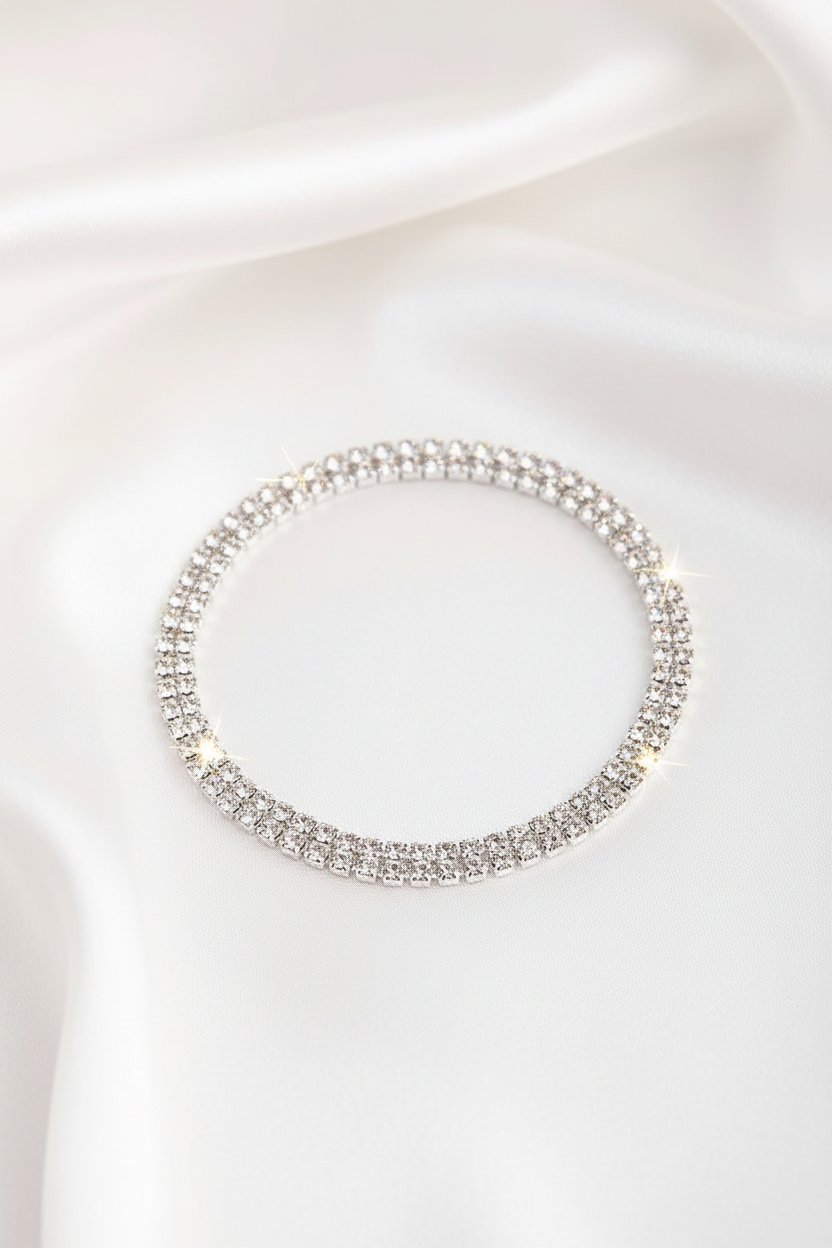 Rhinestone Anklet on Silk - No Clasp